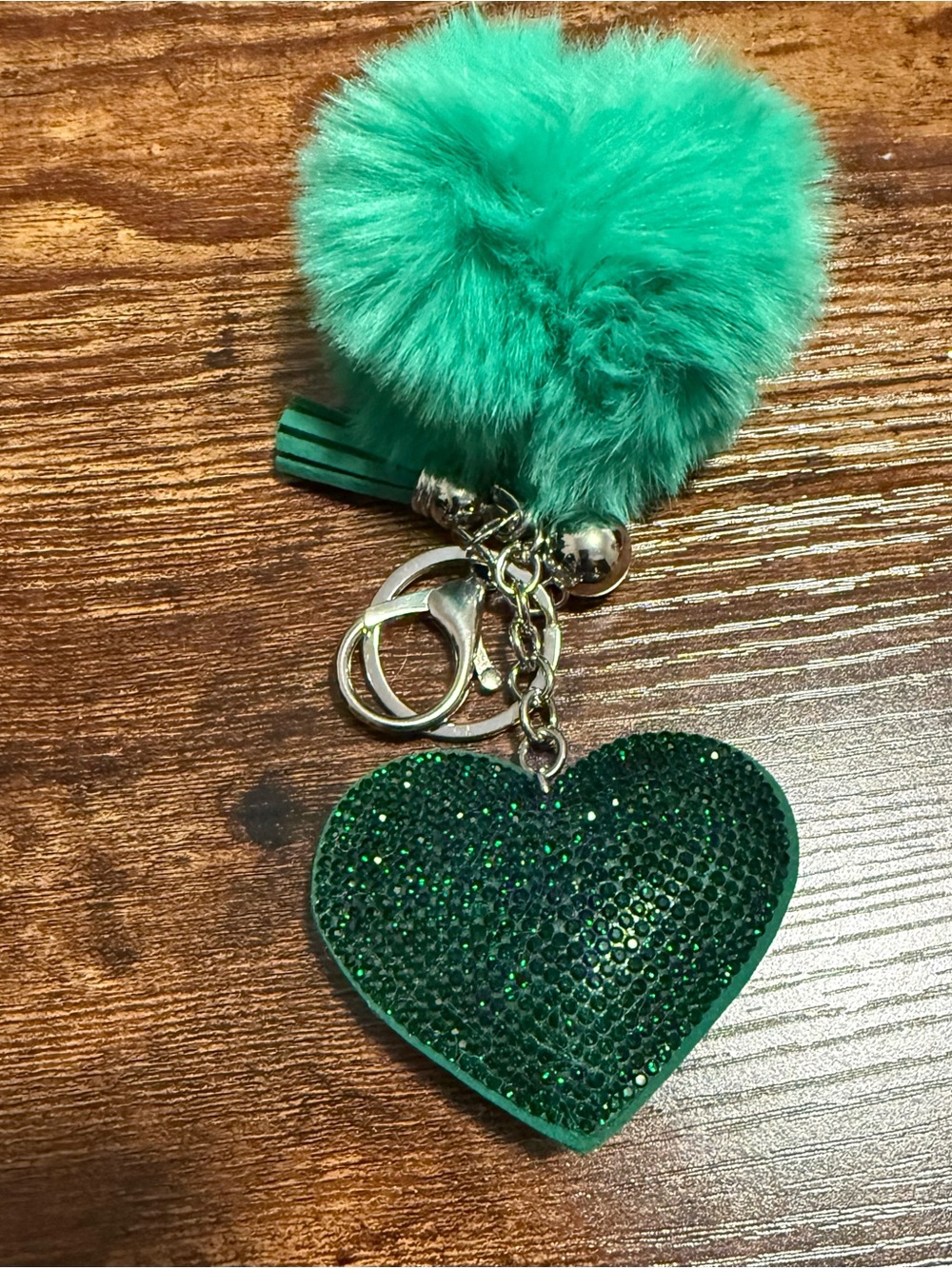 Green Pom-Pom Heart Keychain Charm - Stylish Women's Accessory